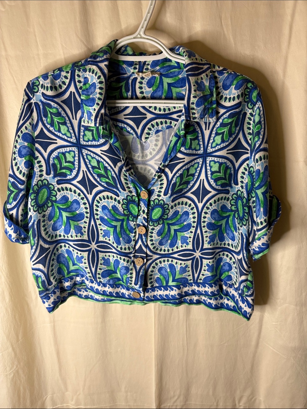 Haute Hippie Blue & Green Printed Button-Down Shirt